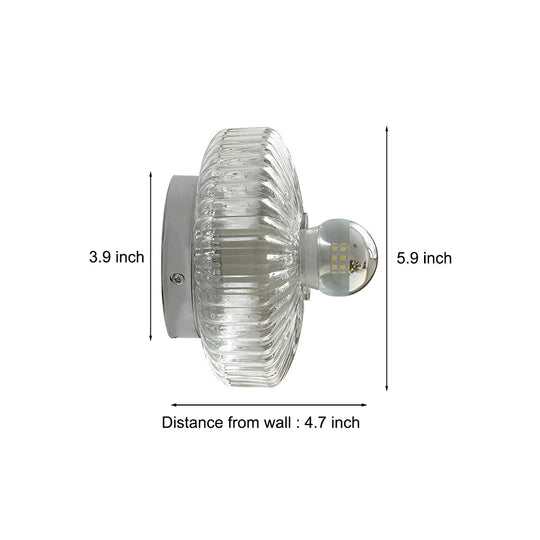 Round Cup Lid Transparent Glass Chromed Metal Wall Lamp