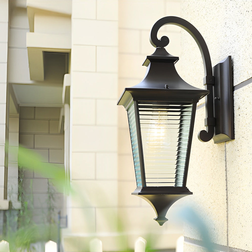 Retro Waterproof Stripes Glass Shade Outdoor Wall Light
