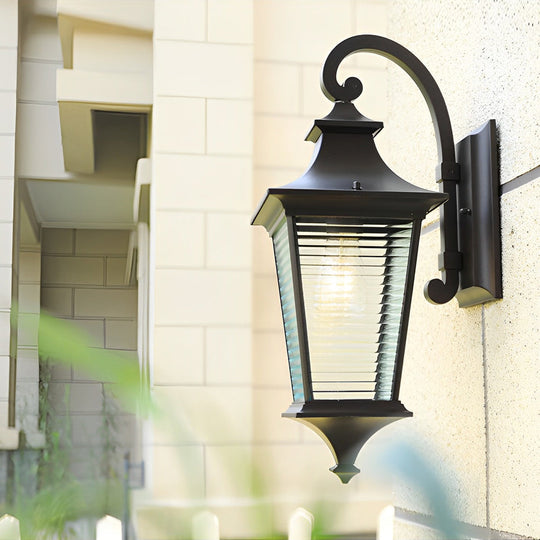 Retro Waterproof Stripes Glass Shade Outdoor Wall Light