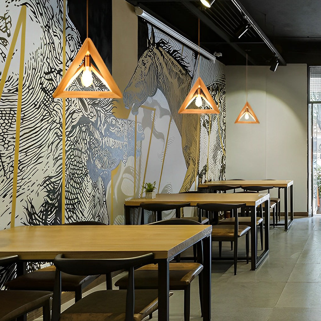 Creative Wood Frame Geometric Art Minimalist Nordic Pendant Light