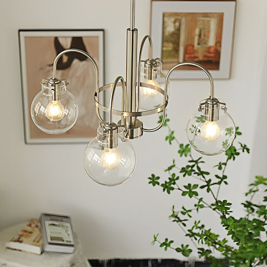4 or 5 Lights Glass Ball Curved Iron Arm Nordic Chandelier