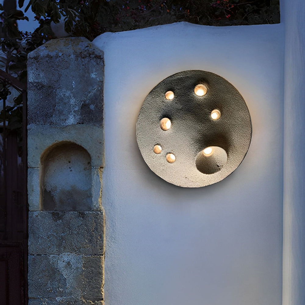 Round Creative Cement Lunar Crater LED Waterproof Outdoor Wall Lamp