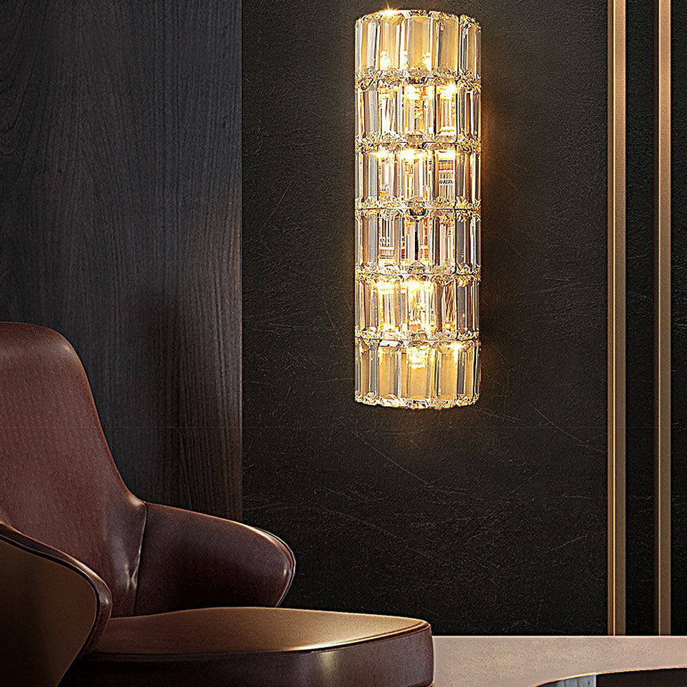Round Rectangular Crystal Three Step Dimming Modern Wall Lamp