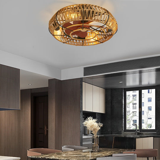 Rattan Iron Bladeless Inverter Ceiling Fan with E27 Light and Timer Control