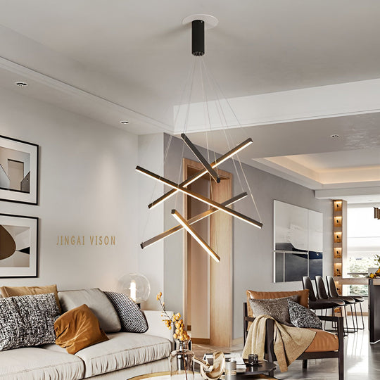 Minimalist Strip – Stepless Dimming LED Black Modern Chandelier with Remote