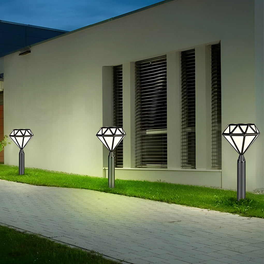 Geometric Diamond-Shaped Black LED Lawn Lamp