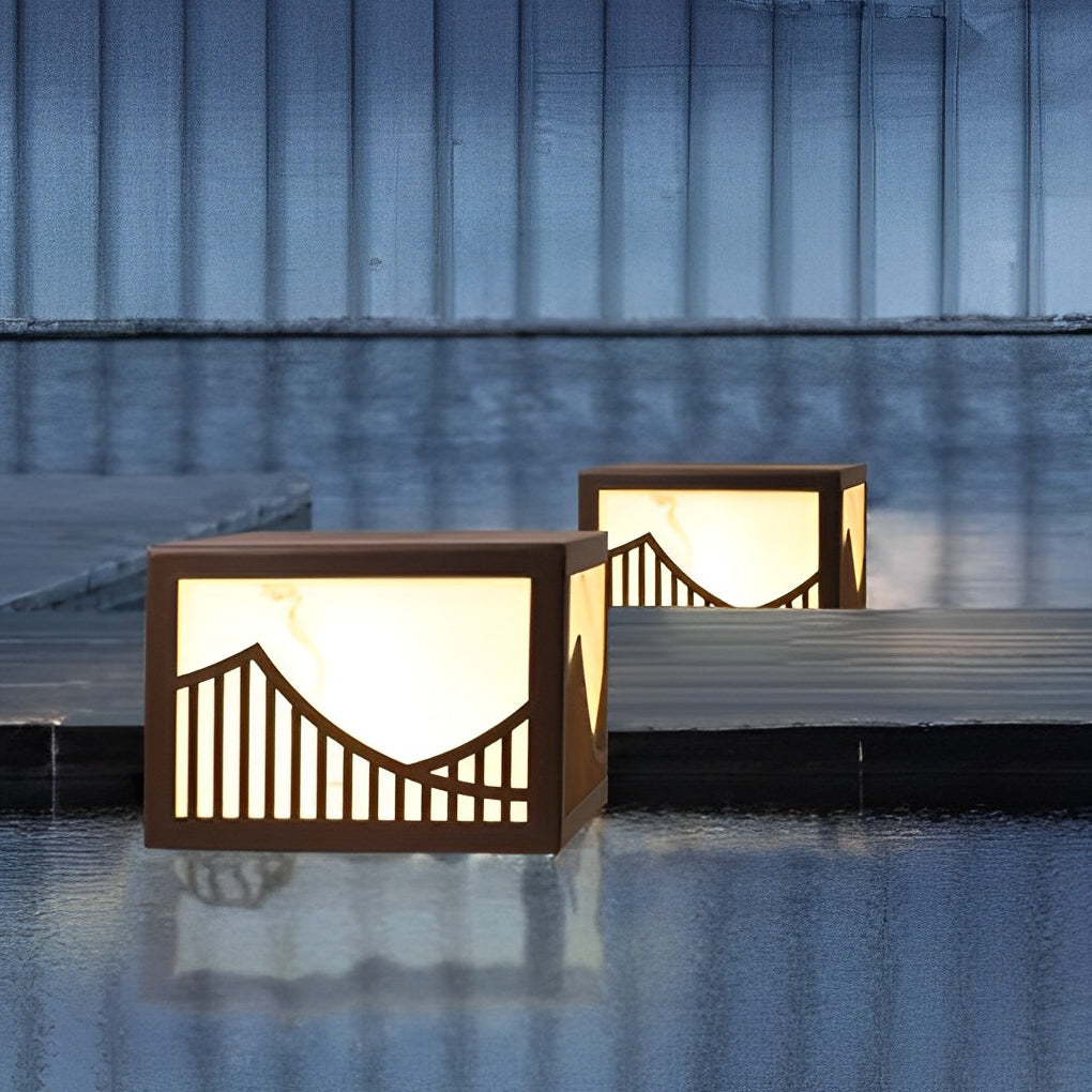 Solar LED Outdoor Post Lights with Mountain Design