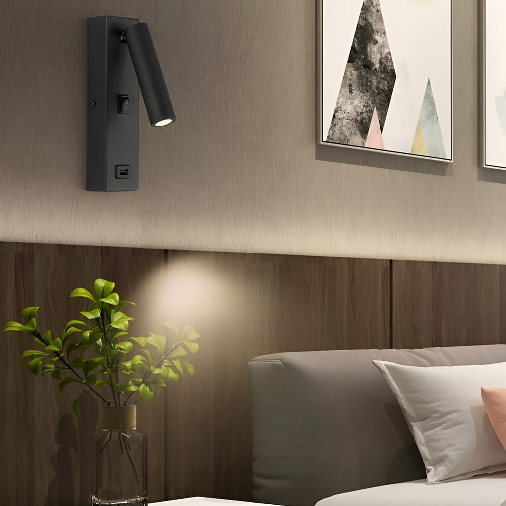 Rectangular Adjustable LED Wall Lamp with Switch & USB Port