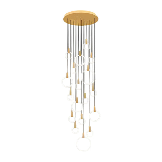 Minimalist Rings Stepless Dimming LED Nordic Duplex Stair Chandelier