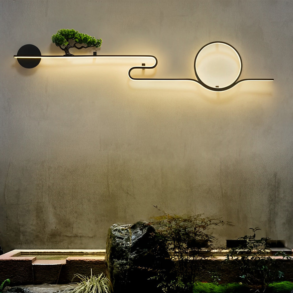 Moon Tree Scenery Waterproof LED Black Retro Outdoor Wall Lights