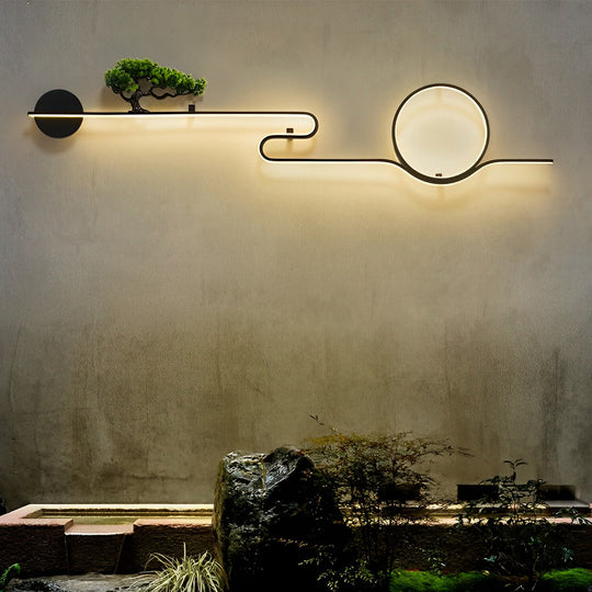 Moon Tree Scenery Waterproof LED Black Retro Outdoor Wall Lights
