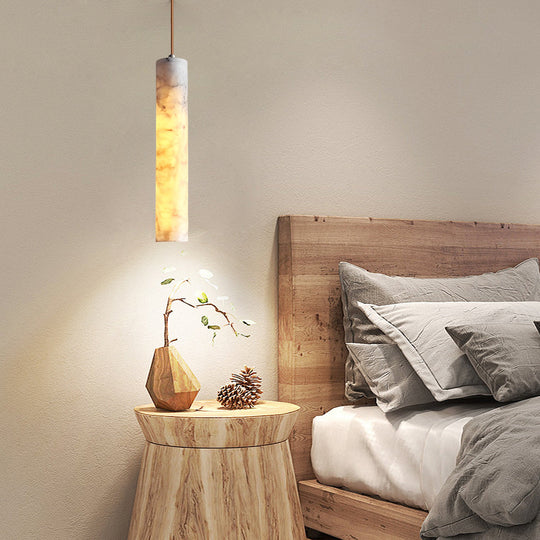 Elongated Cylindrical Marble Texture Minimalist Chandelier Pendant Light