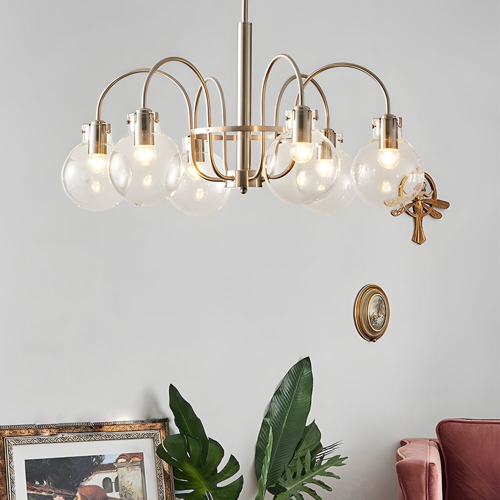 6-Light Glass Globe Shade Nickel Finish Modern Chandelier