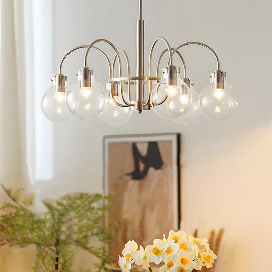 6-Light Glass Globe Shade Nickel Finish Modern Chandelier