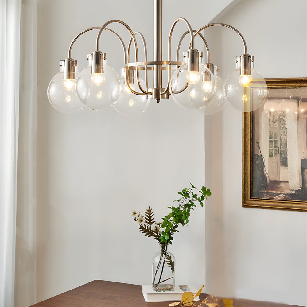 6-Light Glass Globe Shade Nickel Finish Modern Chandelier