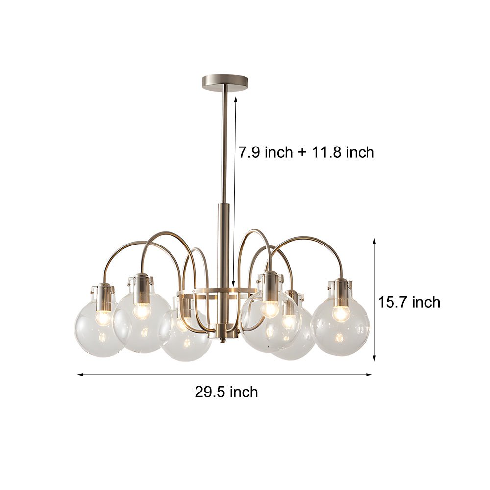 6-Light Glass Globe Shade Nickel Finish Modern Chandelier