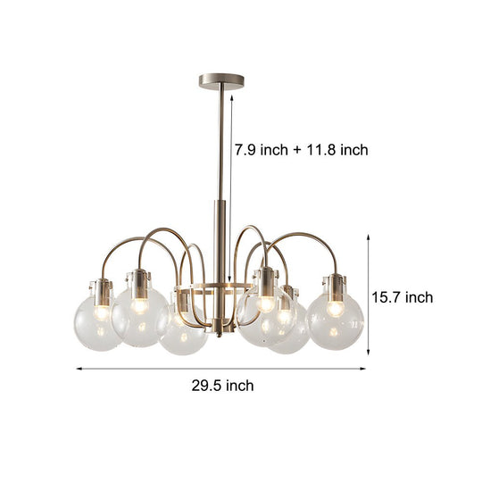 6-Light Glass Globe Shade Nickel Finish Modern Chandelier