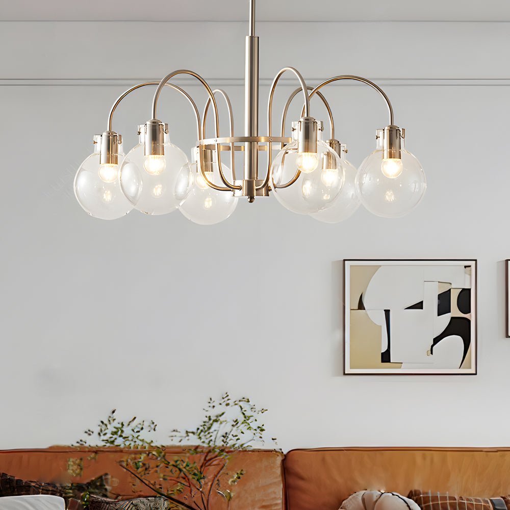 6-Light Glass Globe Shade Nickel Finish Modern Chandelier