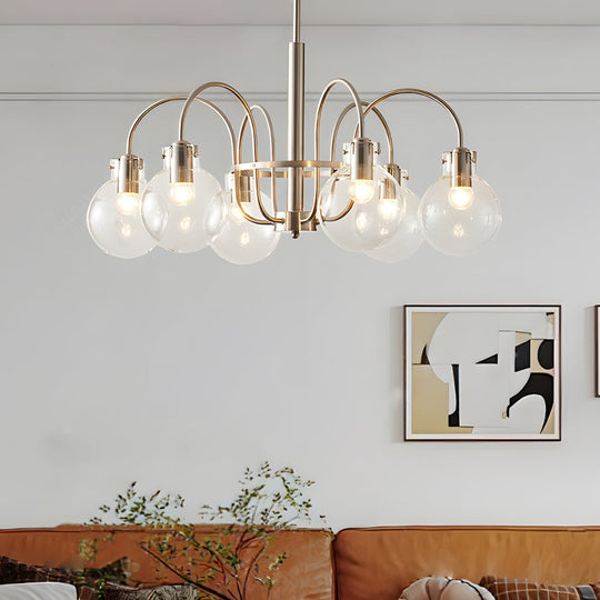 6-Light Glass Globe Shade Nickel Finish Modern Chandelier