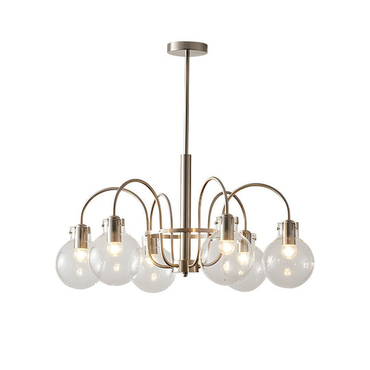 6-Light Glass Globe Shade Nickel Finish Modern Chandelier