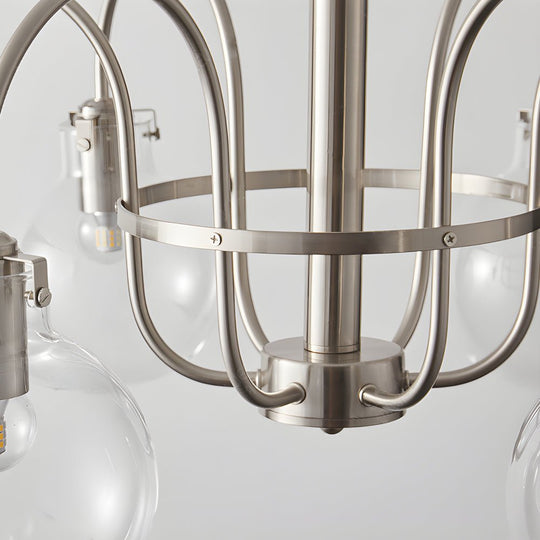 6-Light Glass Globe Shade Nickel Finish Modern Chandelier