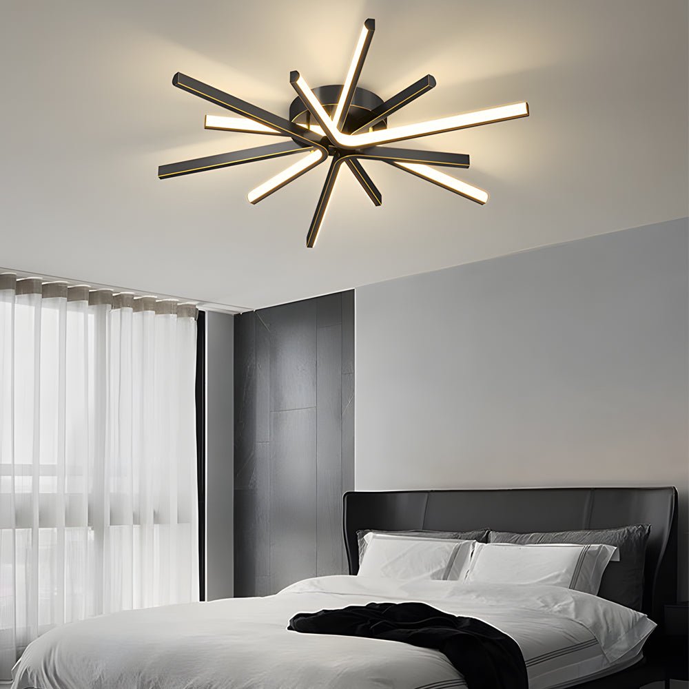 6 Light LED Semi Flush Mount Copper Starburst Ceiling Light