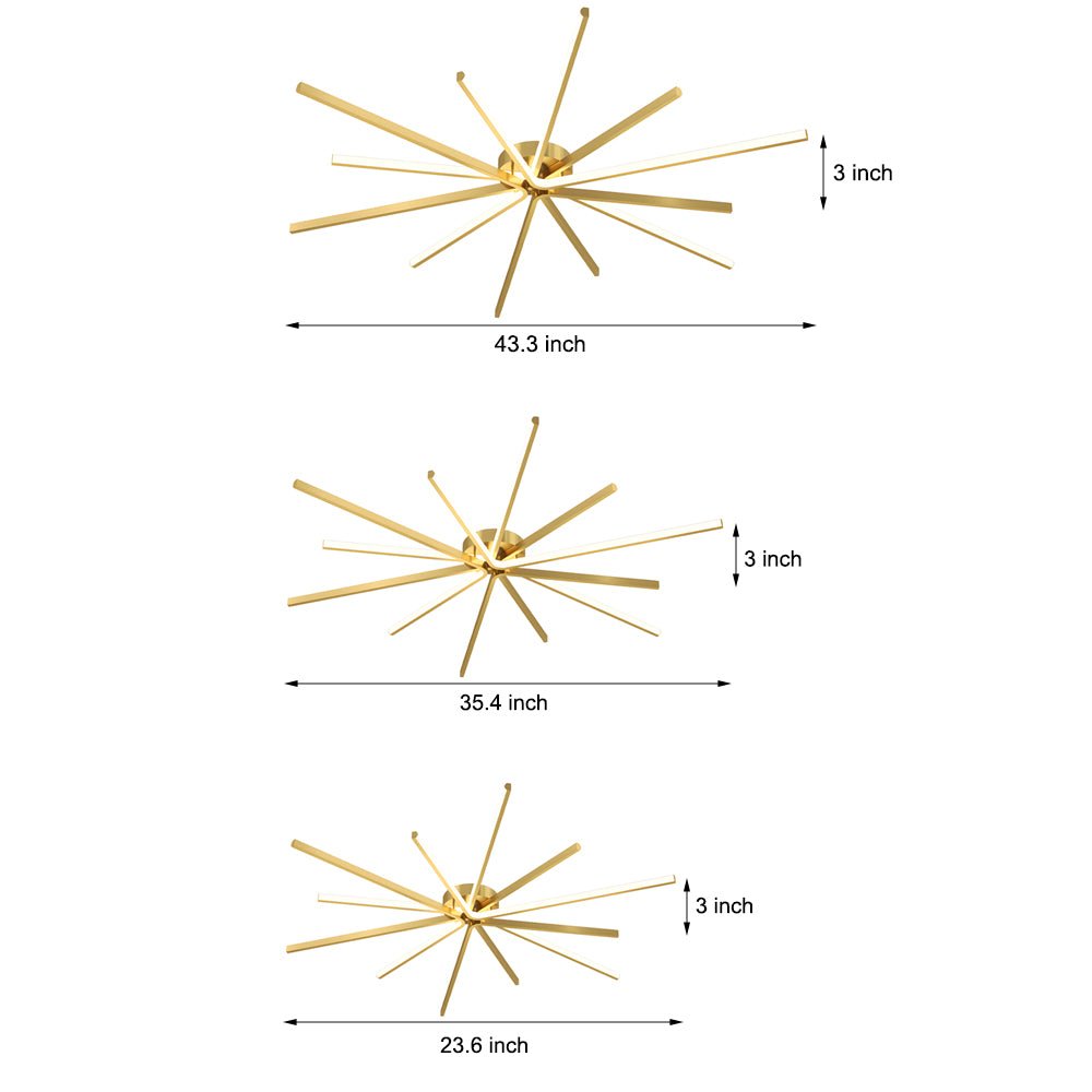 6 Light LED Semi Flush Mount Copper Starburst Ceiling Light
