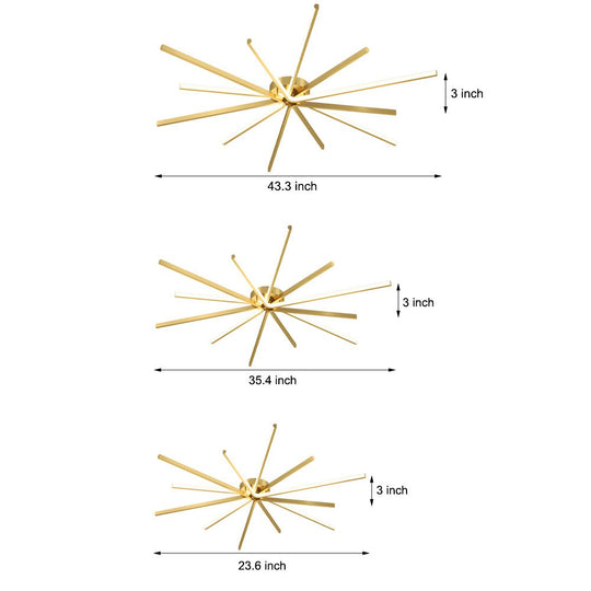 6 Light LED Semi Flush Mount Copper Starburst Ceiling Light