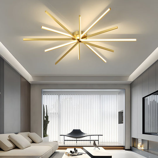 6 Light LED Semi Flush Mount Copper Starburst Ceiling Light