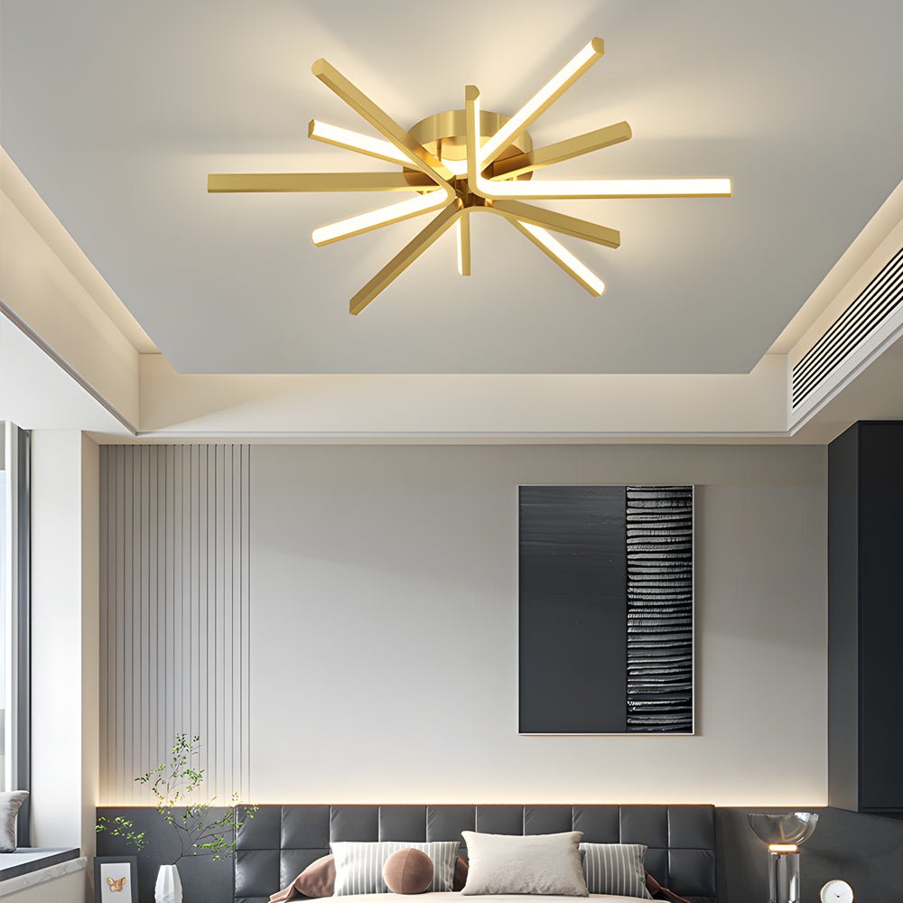 6 Light LED Semi Flush Mount Copper Starburst Ceiling Light