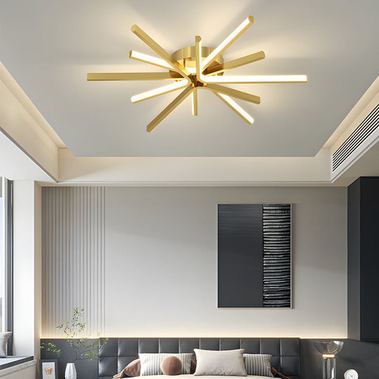 6 Light LED Semi Flush Mount Copper Starburst Ceiling Light