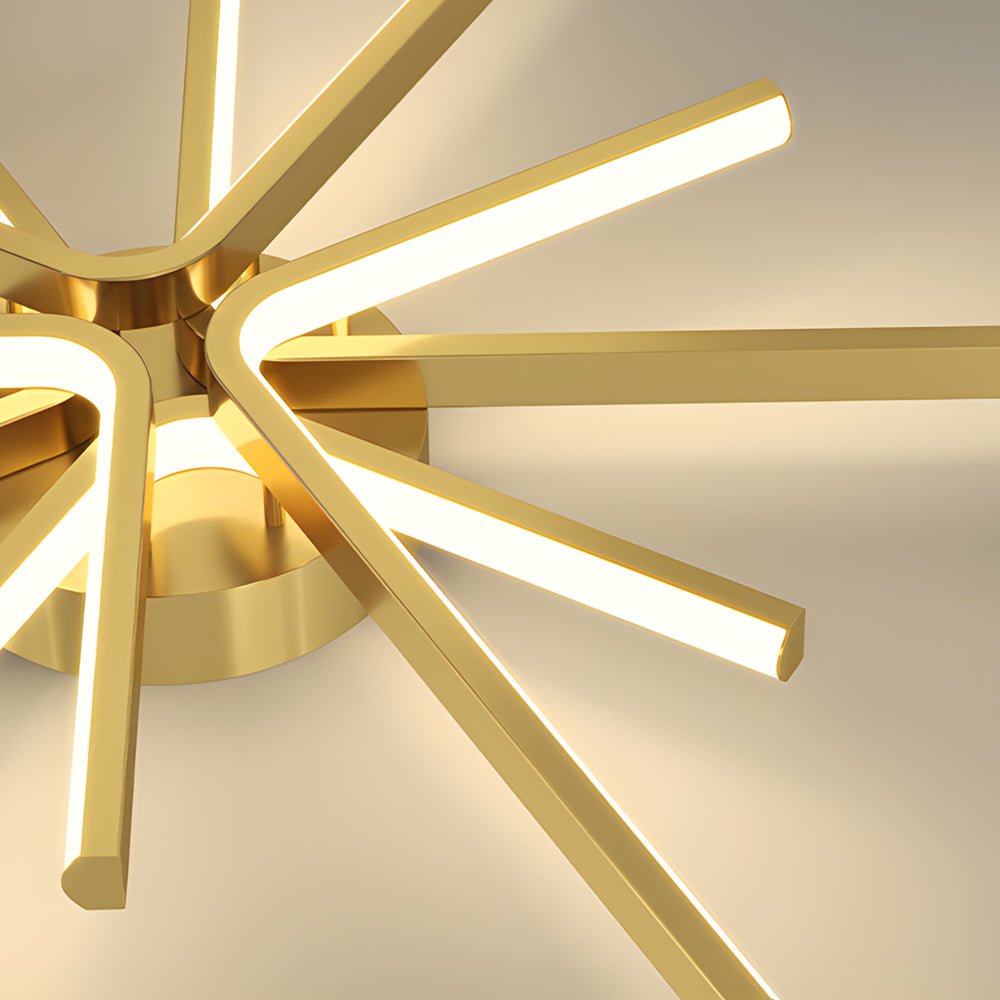 6 Light LED Semi Flush Mount Copper Starburst Ceiling Light