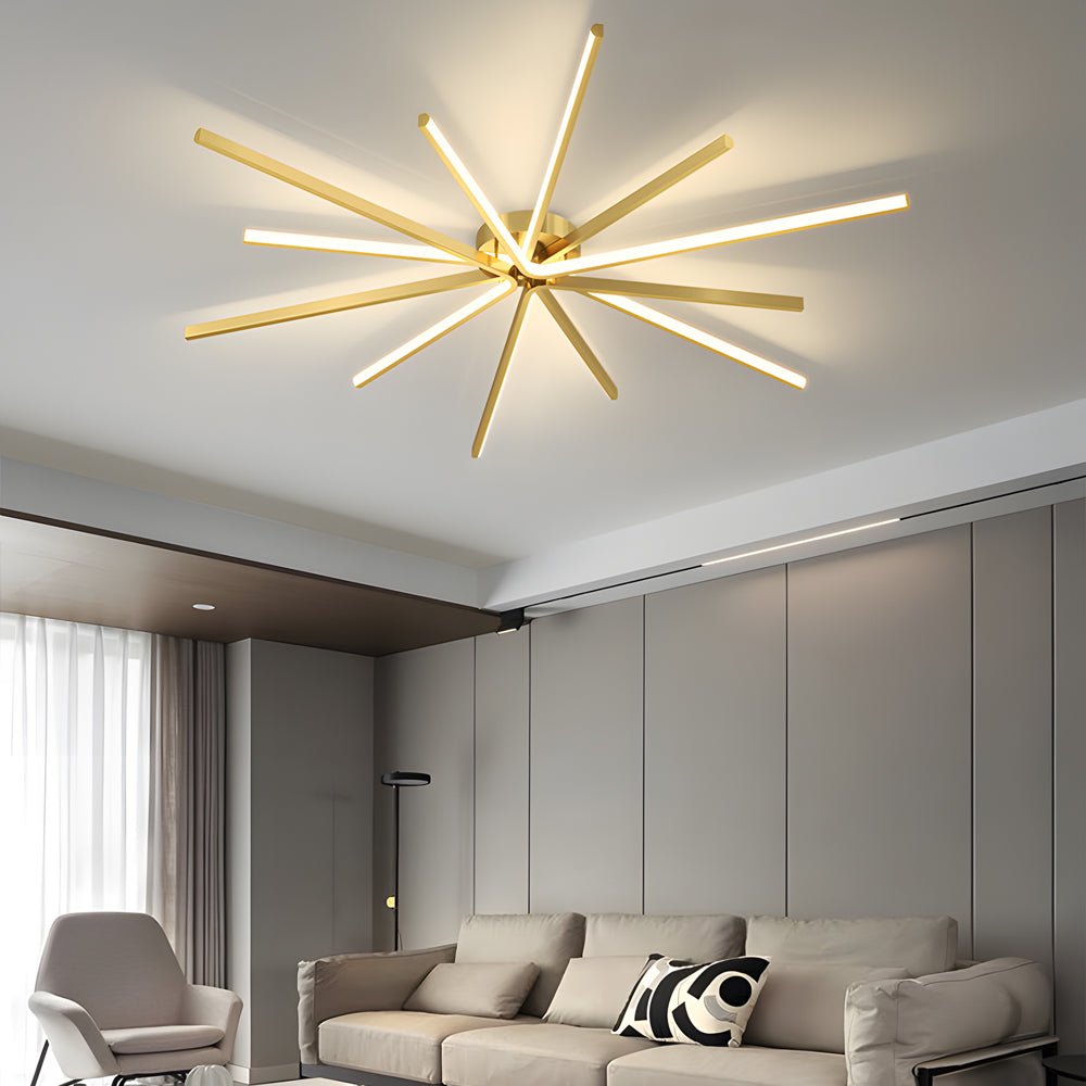6 Light LED Semi Flush Mount Copper Starburst Ceiling Light