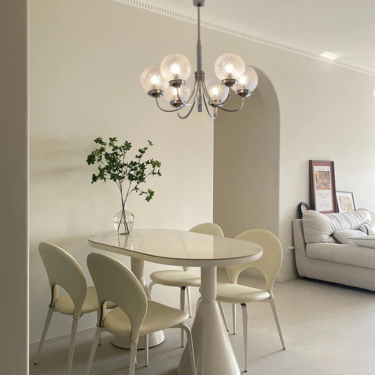 Six Lights Minimalist Planet Glass Balls Postmodern Chandelier Hanging Light