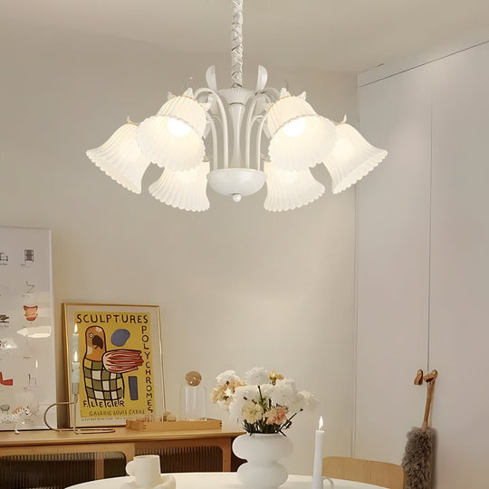 White Flower Chandelier with 3-Step Dimming, 6 Lights