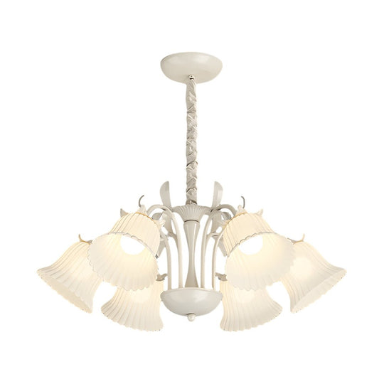 White Flower Chandelier with 3-Step Dimming, 6 Lights