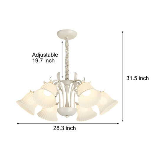 White Flower Chandelier with 3-Step Dimming, 6 Lights