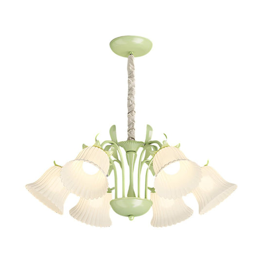 White Flower Chandelier with 3-Step Dimming, 6 Lights