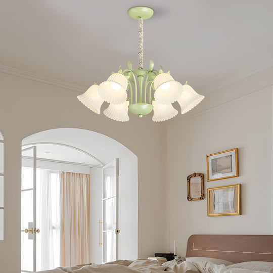 White Flower Chandelier with 3-Step Dimming, 6 Lights