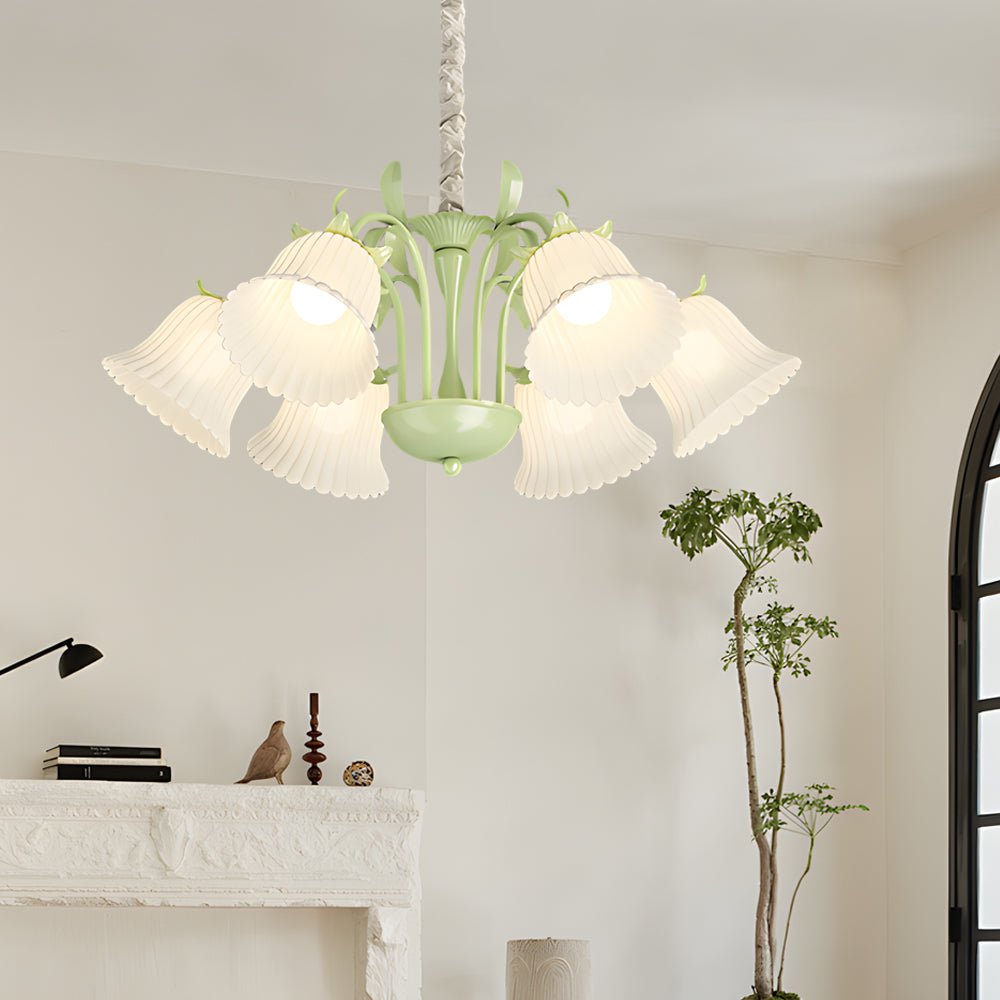 White Flower Chandelier with 3-Step Dimming, 6 Lights