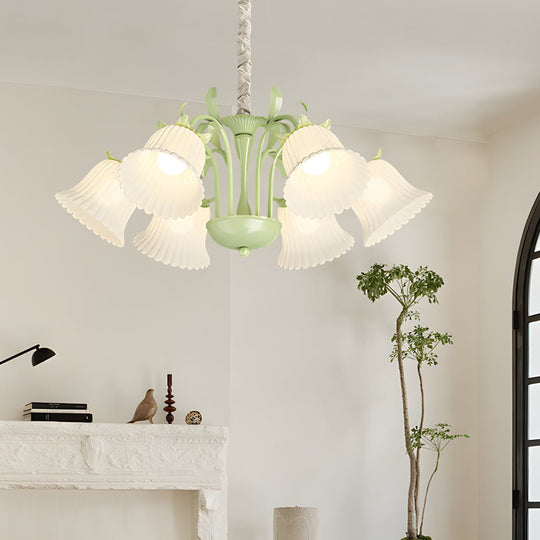 White Flower Chandelier with 3-Step Dimming, 6 Lights