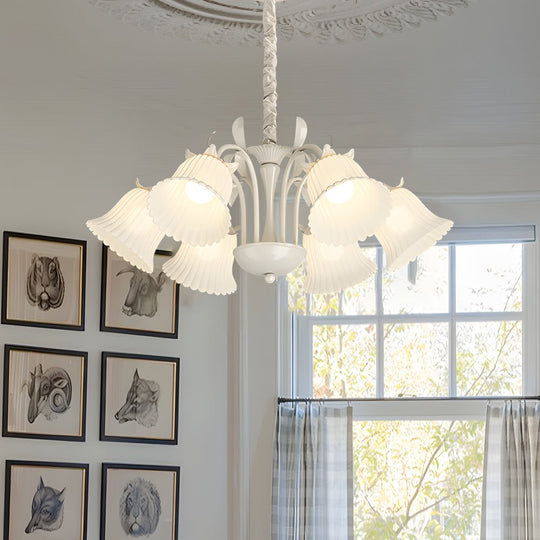 White Flower Chandelier with 3-Step Dimming, 6 Lights