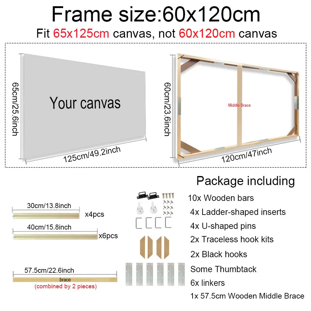 Solid Wood Canvas Stretcher Frame Gallery Mount Multiple Sizes