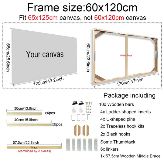 Solid Wood Canvas Stretcher Frame Gallery Mount Multiple Sizes