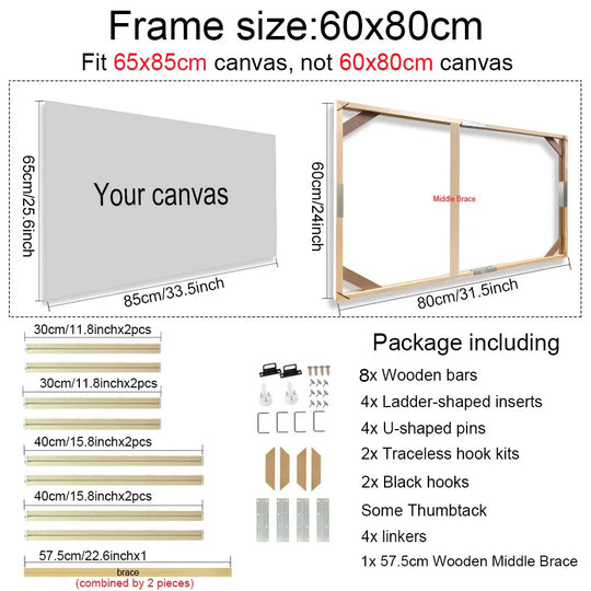 Solid Wood Canvas Stretcher Frame DIY Kit Multiple Sizes
