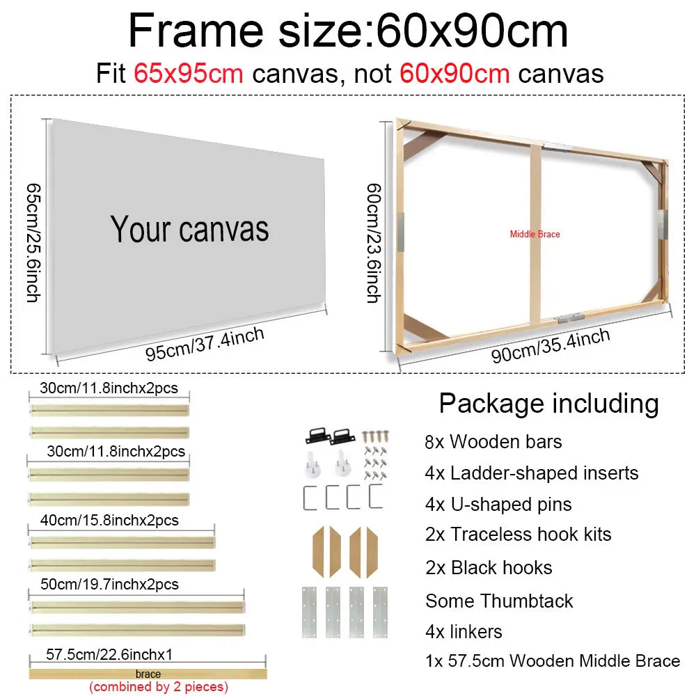 Solid Wood Canvas Stretcher Frame DIY Kit Multiple Sizes