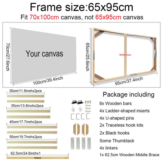 Solid Wood Canvas Stretcher Frame DIY Kit Multiple Sizes