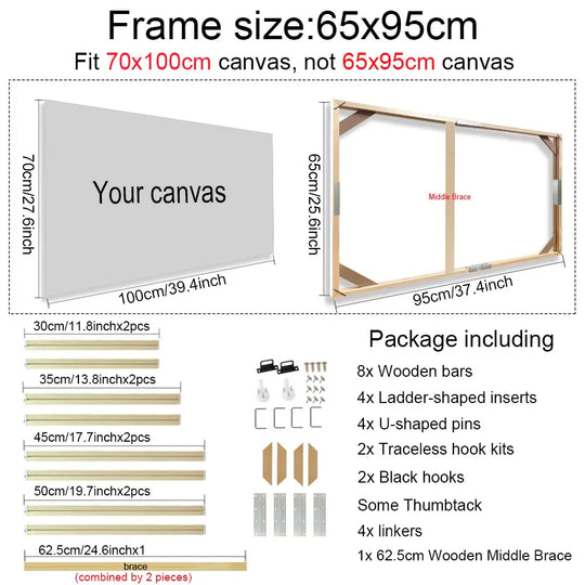 Solid Wood Canvas Stretcher Frame Gallery Mount Multiple Sizes
