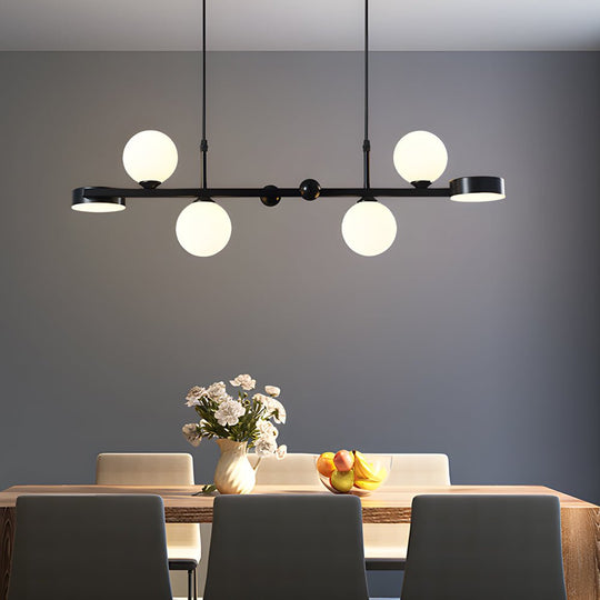 6 or 8 Light 3 Step Dimming Glass Ball LED Long Dining Room Chandelier