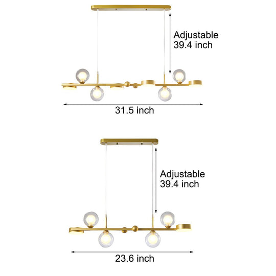 6 or 8 Light 3 Step Dimming Glass Ball LED Long Dining Room Chandelier